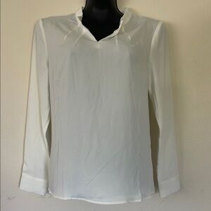 Allegra K White Long Sleeve Blouse with Mandarin Collar